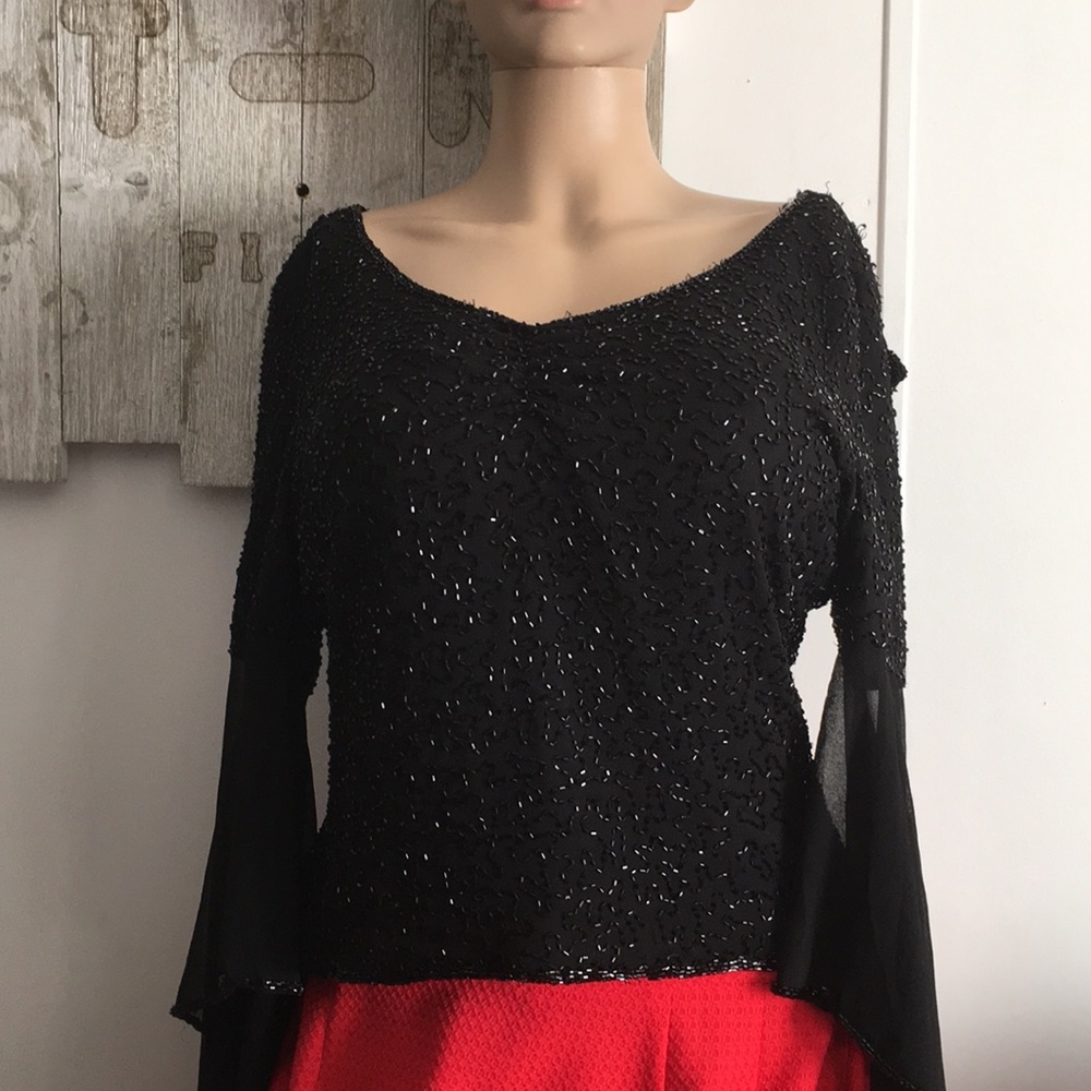 JMD New York black bell sleeve blouse med